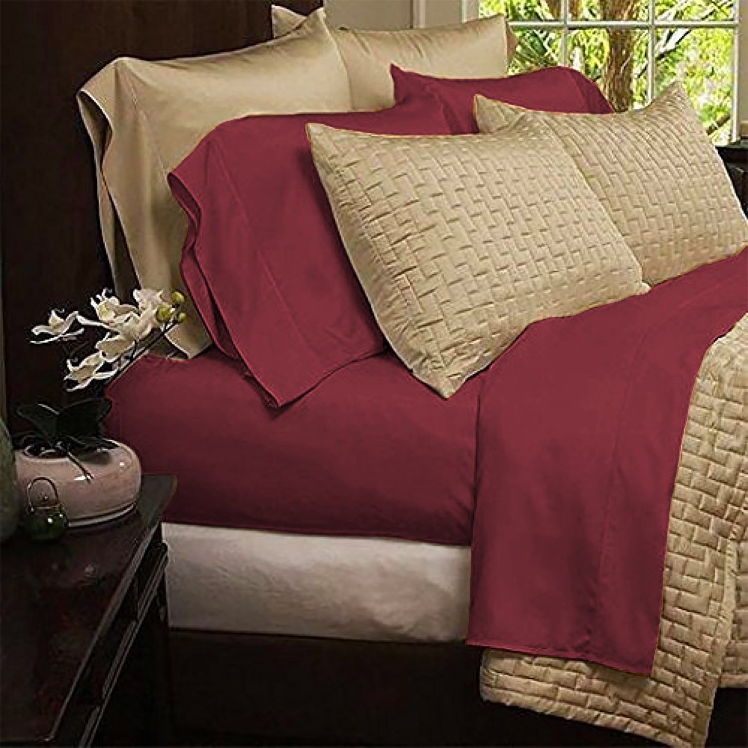 Zen 1800 Series Luxury Bed Sheets - Eco-Friendly, Hypoallergenic and Wrinkle Resistant Rayon Derived from - 4-Piece - Queen - Burgundy