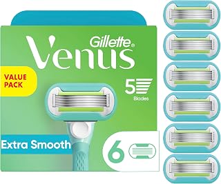Gillette Venus Extra Smooth Razor Blade Refills, 6 Count - 5 Diamond-Coated Blades for Close, Lasting Women's Shave