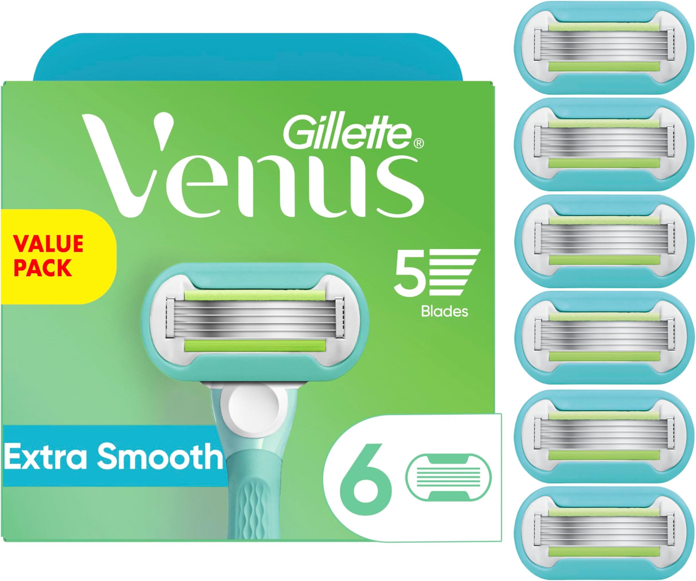Extra Smooth Womens Razor Blade Refills, 6 Count, Designed For A Close, Smooth Shave, Light Blue