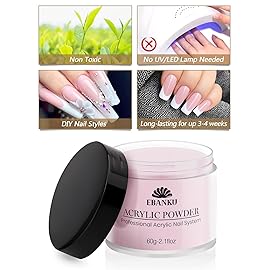 EBANKU Acrylic Nail Powder Set, 2 Colors Pink White Acrylic Powder Professional Nail Acrylic Powder for Nail Acrylic Extension, Nail Carving, Long-Lasting, No Nail Lamp Needed, 2.1 oz