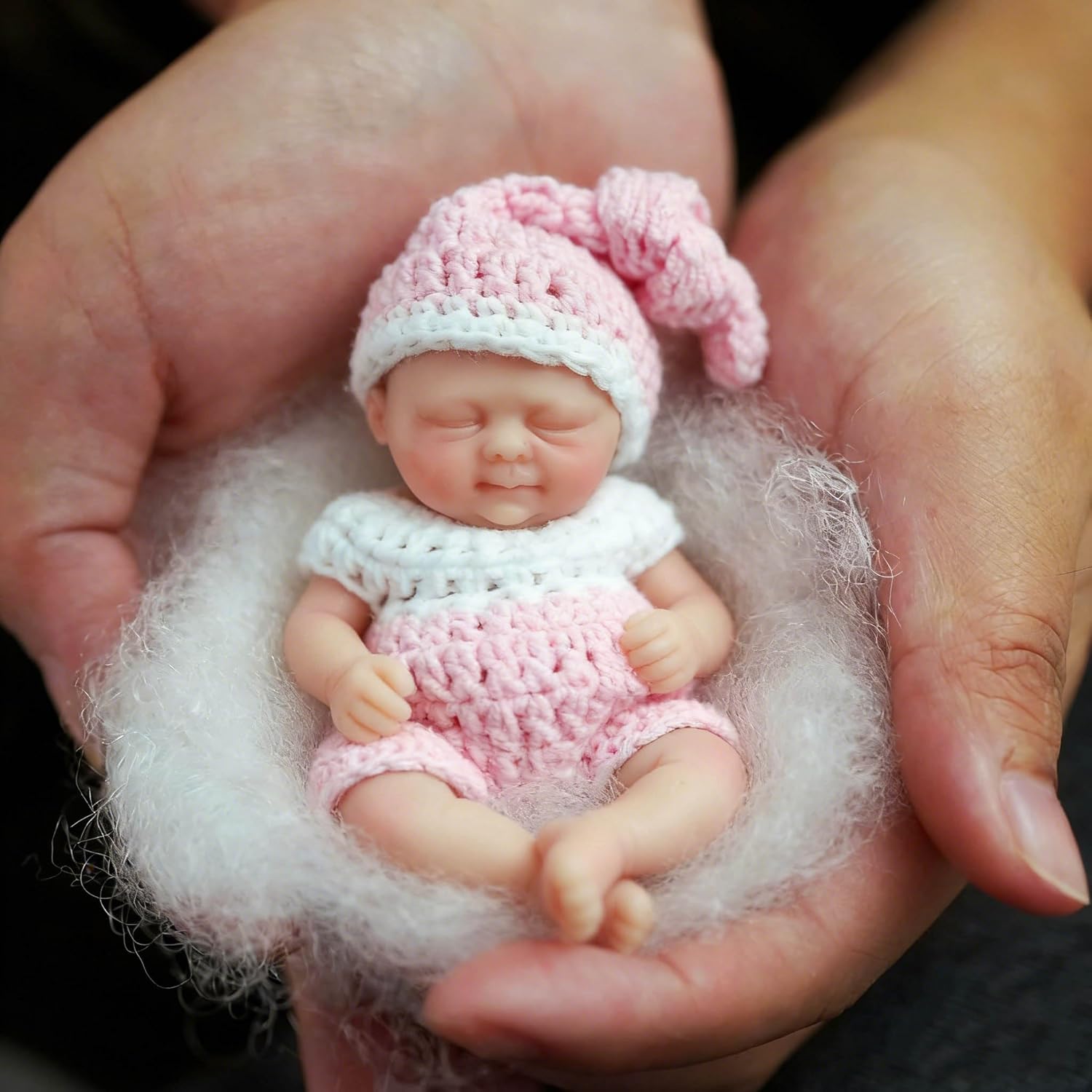 Mire & Mire Reborn Baby Dolls, 4.5 inch Miniature Sleeping Full Silicone Mini Baby Dolls with Feeding Accessory Lifelike Baby Doll-Pink