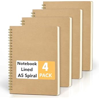 Notebook A5 Lined Pack of 4 Spiral Notepads 80 Sheets Notepad
