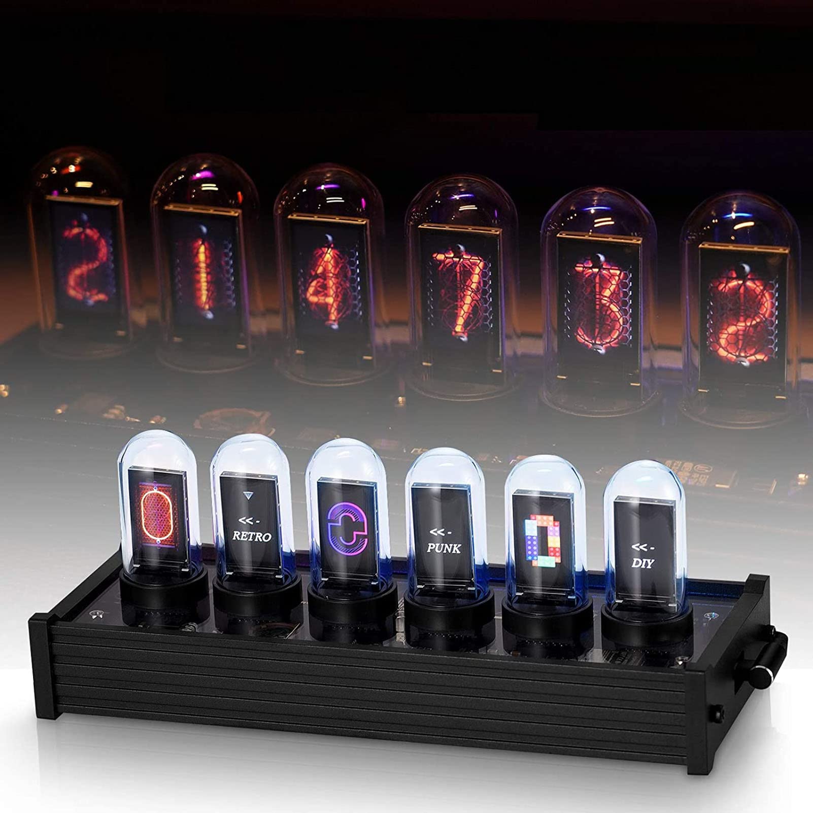 HSRG Tube Clock, DIY Nixie Tube Clock Kit Simulation, 20 Mode Digital Calendar Stopwatch LED Digital Clock, USB Type C for Lovers, Friend, Christmas, Birthday