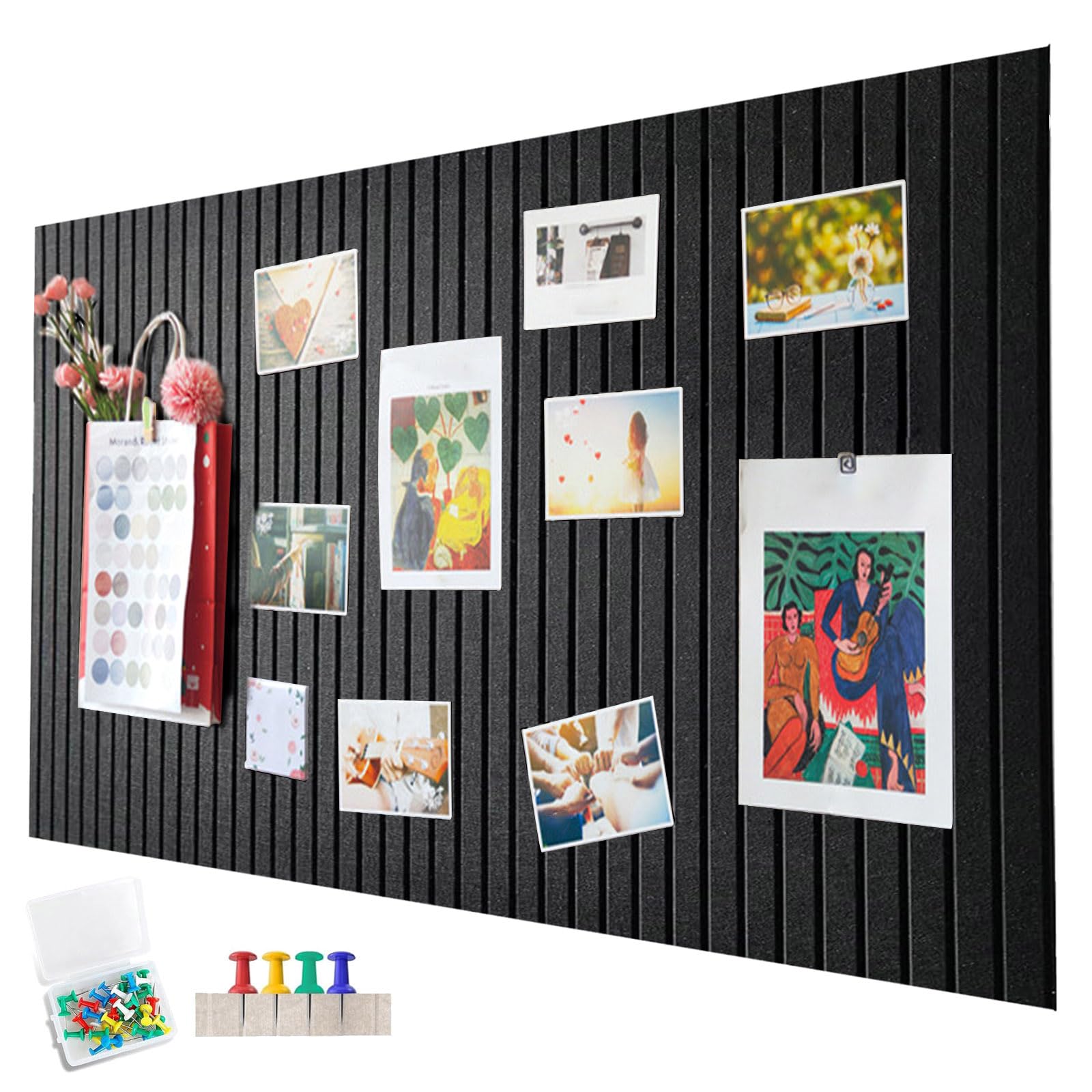 Penbinmall 60 x 40 cm large cork board, large pin board, decorative cork wall made of felt, 0.9 cm thick, foldable photo board with self-adhesive tape, felt self-adhesive vision board, push pins felt — image 1