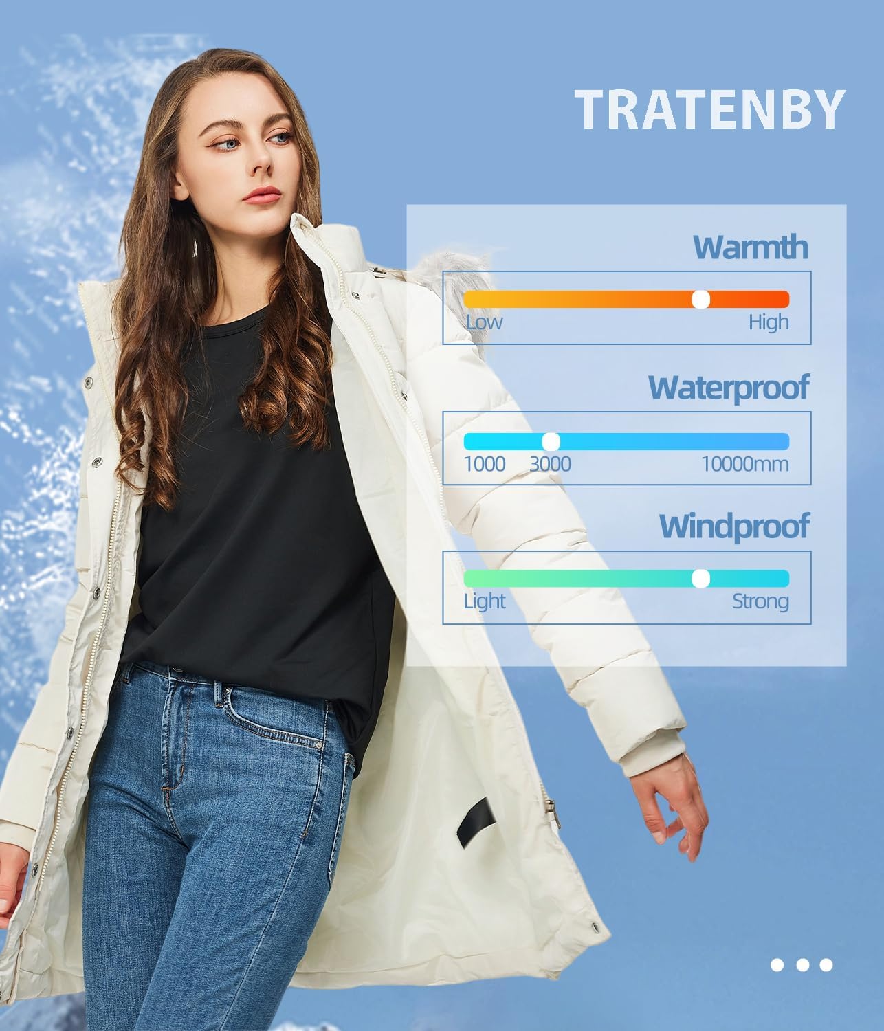 TRATENBY Women's Winter Long Puffer Coats Warm Jackets Parka With hood Waterproof
