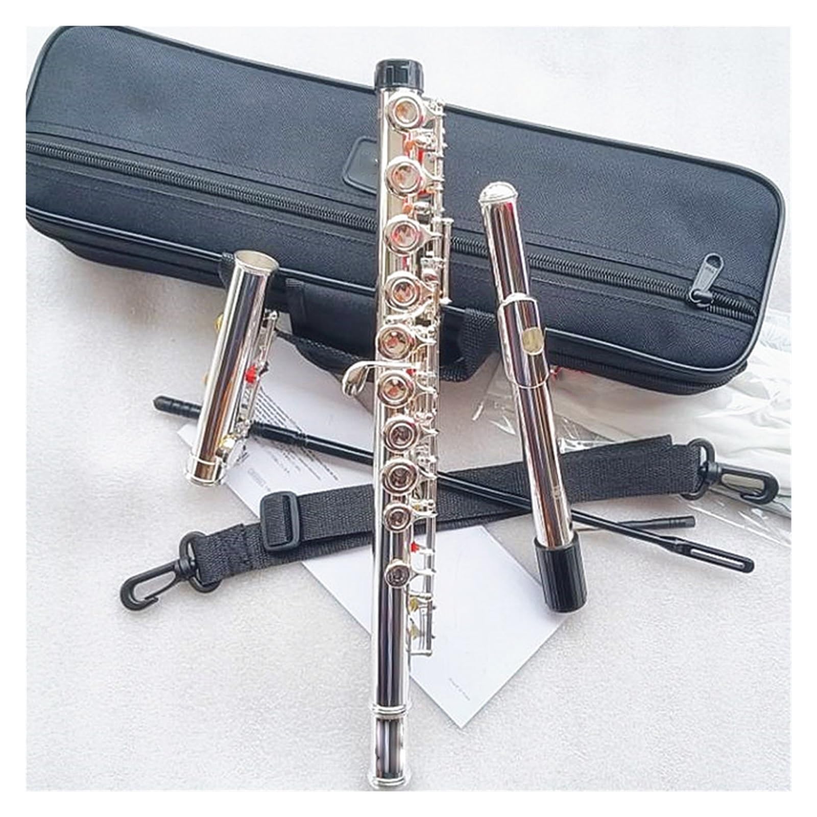 strumento flauto Flauto placcato argento 16 fori chiusi Flauto chiave C Flauto in cupronichel Flauto placcato argento Flauto traverso con chiave E flauto traverso (Color : Cloth box)