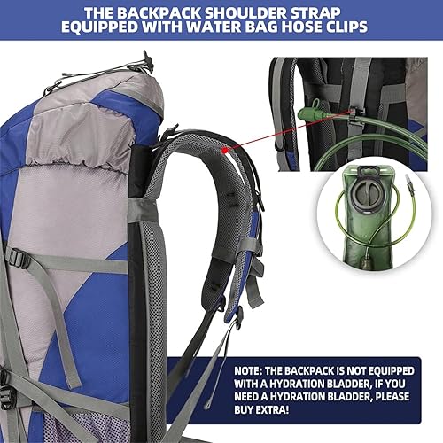 Miniatura 4 de HINIHAO Mochila de senderismo para acampar de 70 litros con cubierta de lluvia, mochila para treeking paquete de viaje al aire libre (70L azul)