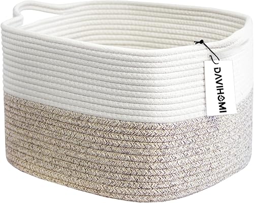 Miniatura 8 de DAVIHOMI Cesta cuadrada de cuerda de algodón tejida para organizar, cestas de regalo para asas, cestas de regalo vacías, cesta de juguetes para