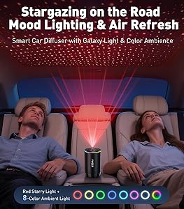 Smart Car Air Freshener, Car Air Freshener Diffuser with Starry Sky Projection and 50ml Perfume, Auto On/Off Intelligent, 3 Mode Adjustable Rechargeable Aroma Diffuser, Cologne