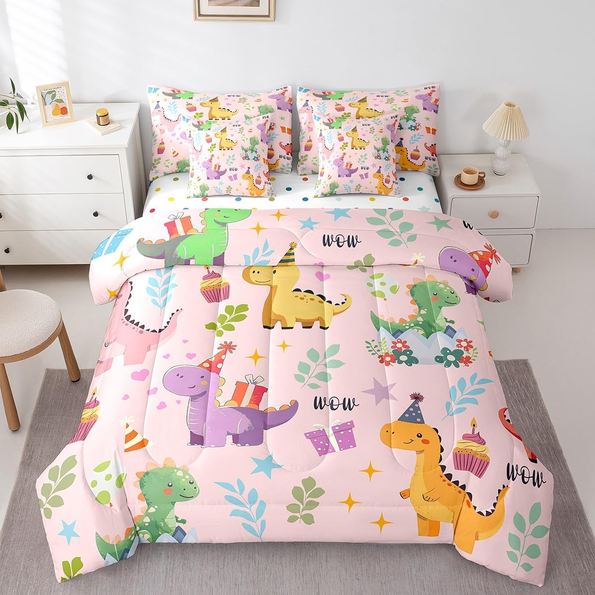 Erosebridal Black Little Cat Bed in a Bag Queen Comforter Set 7 Piece,Cute Pet Animals Bedding Sets,Kitten Sheet Set with Comforter Cartoon Bed Set,Kawaii Room Decor