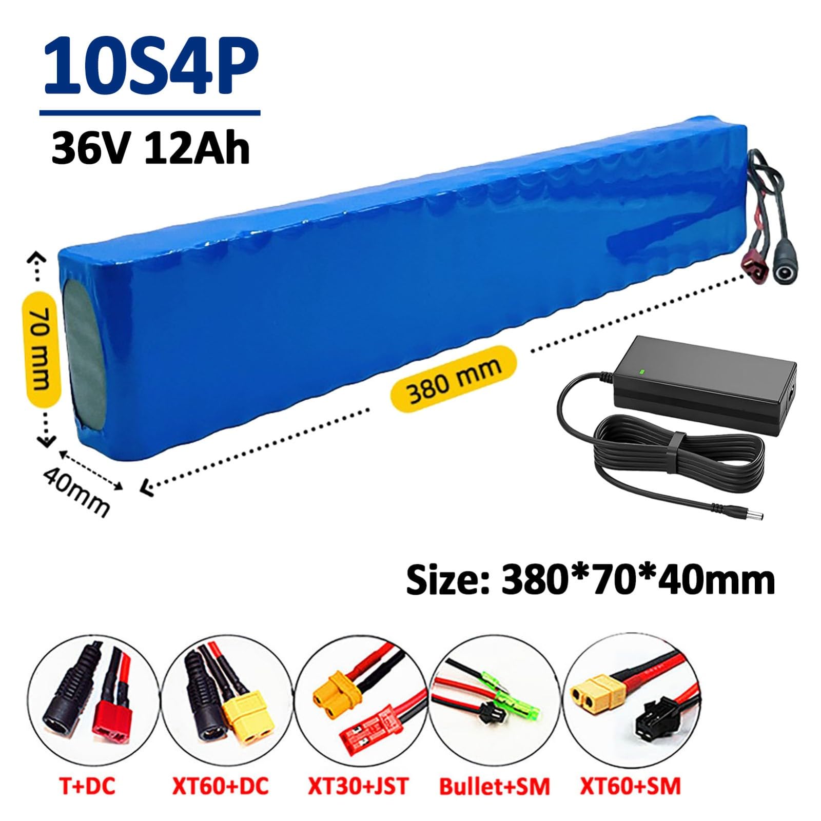 Batería De Litio De Alta Capacidad De 36 V Y 12 Ah, Batería Recargable De Iones De Litio 10S4P con Protección BMS, Batería para Patinete Eléctrico con Cargador.