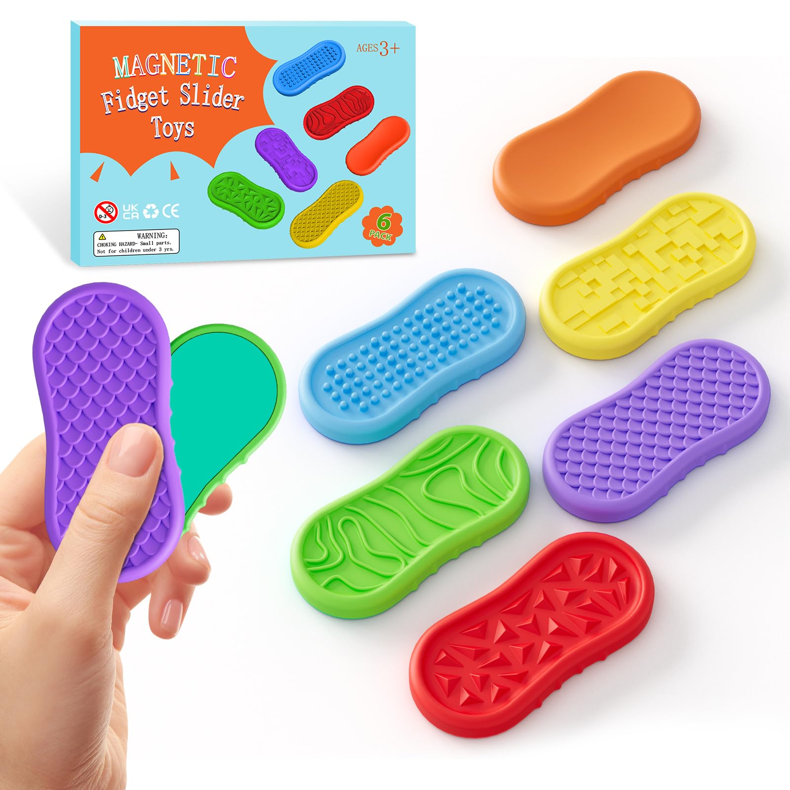 6 Pack Silicone Magnetic Fidget Slider, Sensory Stress Reliever Magnetic Fidget Toys for Adults & ADHD Kids, Ideal Focus Aid and Mindful Play Gadget (Vibrant hues)