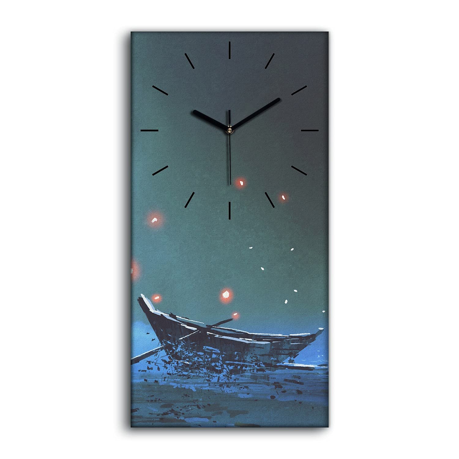 Horloge sur Toile Paysage Bateaux Abandonnés 30x60cm Grand Format Moderne