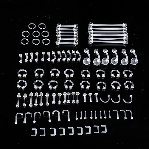 Miniatura 3 de LOLIAS 98 piercings transparentes para tabique y nariz, piercing flexible para labio, nariz, aro para lengua, pezón, cartílago, tragus daith, aretes