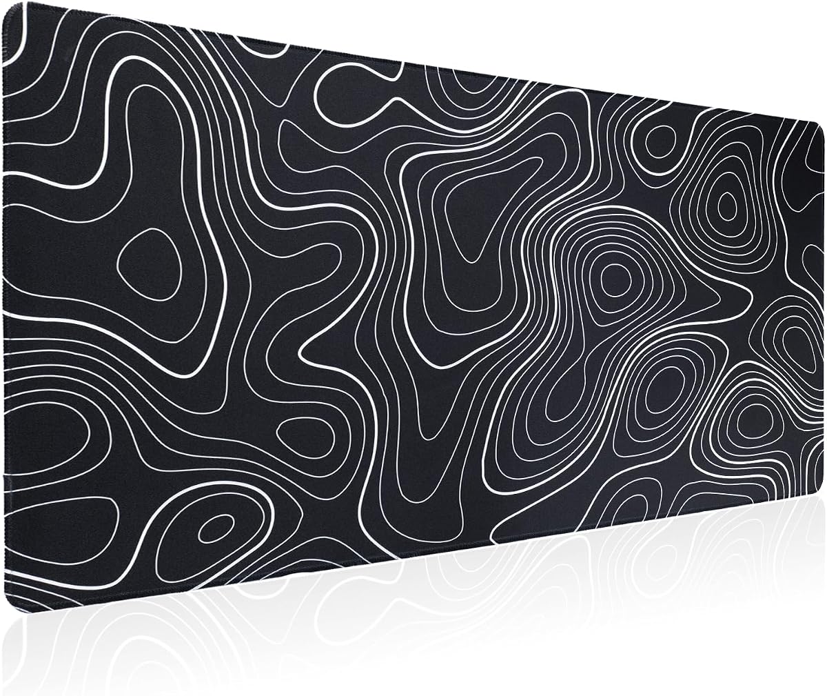 XL Topographic Mouse Pad Long Desk Mat, Black Mouse Keyboard Pad, Desk Pad, Large Gaming Mouse Mat Non-Slip Rubber (31.5 x 15.7 x 0.12 Inches)