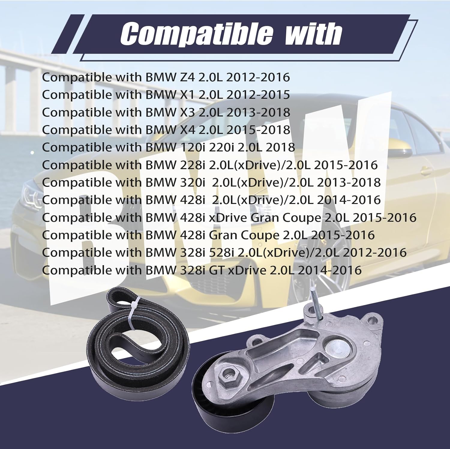 Serpentine Belt & Tensioner Kit Compatible with BMW 2.0L N20 2012-2018 120i 220i 228i 320i 328i 428i 528i X1 X3 X4 Z4, Replaces 11287594969 6PK1000