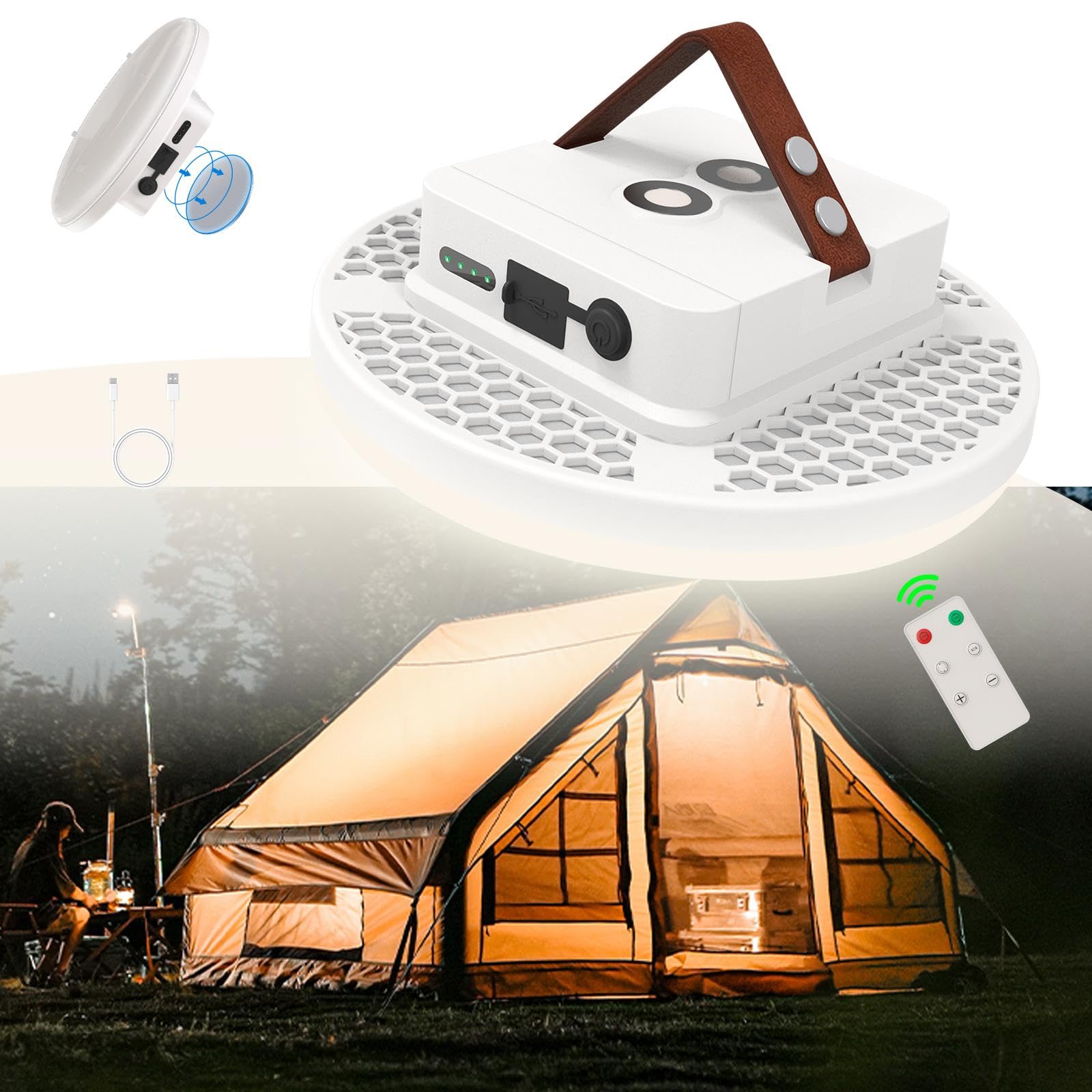 Lampe de tente rechargeable à suspendre ultra lumineuse LED lanterne de camping avec lampe de tente portable étanche pour le camping et une utilisation d'urgence (intensité variable infinie