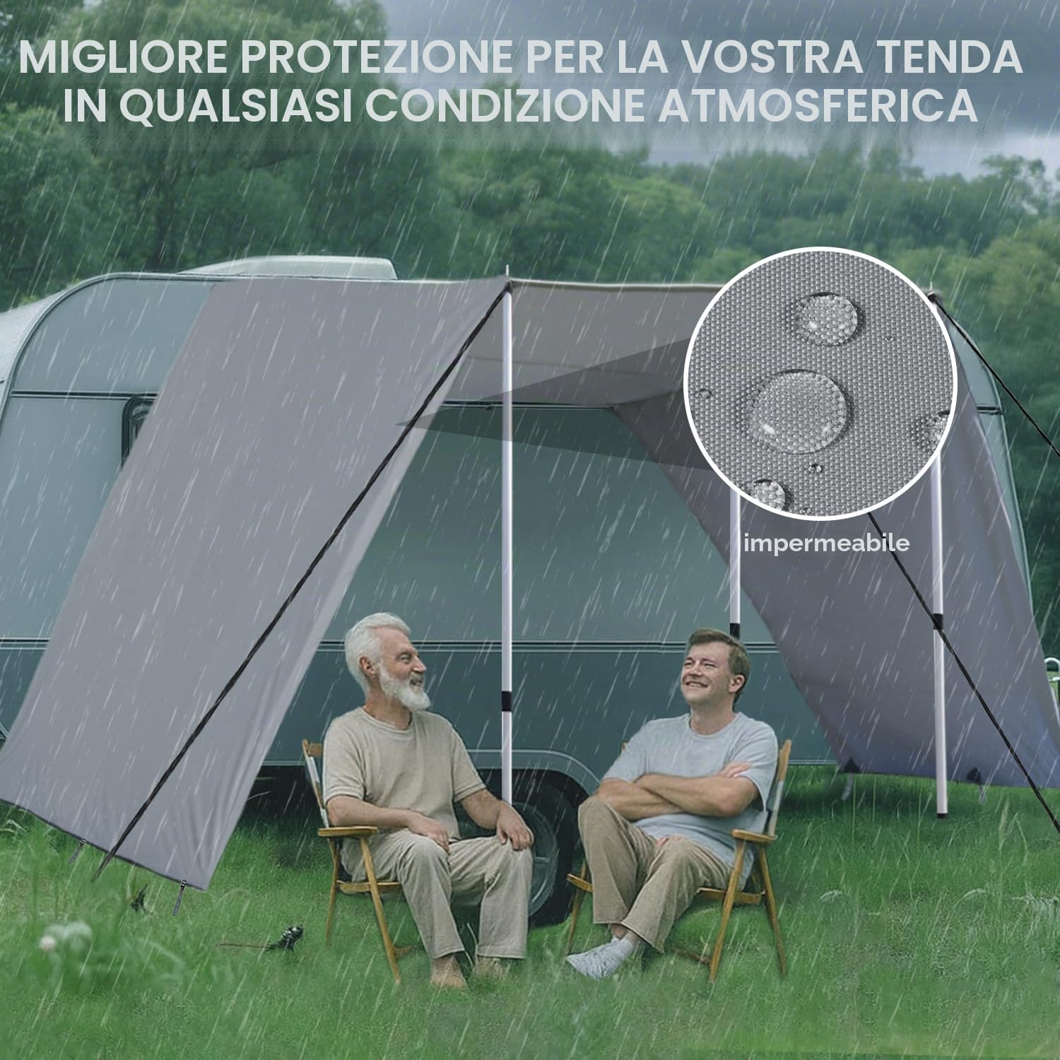 Tendalino Camper, Tendalino Auto, Roulotte, Tenda Furgone Laterale 4 X 2.4m, Con Guida Per Tubi Da 4 M (4-7 Mm), Per Camper, Lato Auto