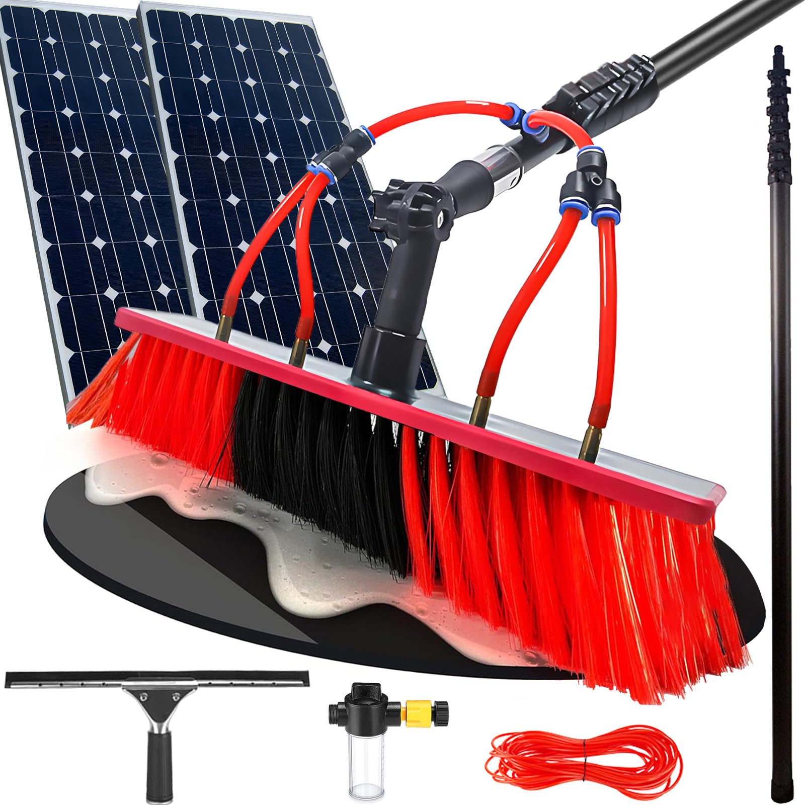 Brosse de lavage télescopique 15m en fibre de carbone pour nettoyage de panneaux solaires et vitres
