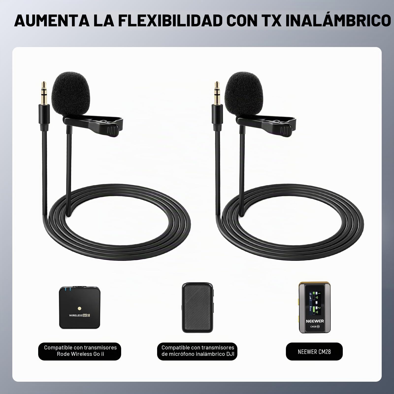 NEEWER Paquete de 2 Micrófonos Solapa Lavalier Compatibles con Micrófono Inalámbrico Rode Wireless GO II Wireless Pro DJI, Condensador Omnidireccional TRS 3,5mm con Clip On Lav Mic para YouTube, CM5
