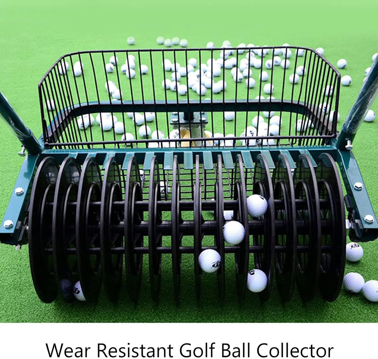 Tennis/Golf Ball Roller Mower & Hopper with 13 Channels, Holds 600 Balls | Hand Push Ball Picking Machine , Durable Metal Frame & Wear-Resistant Drum,for All Players