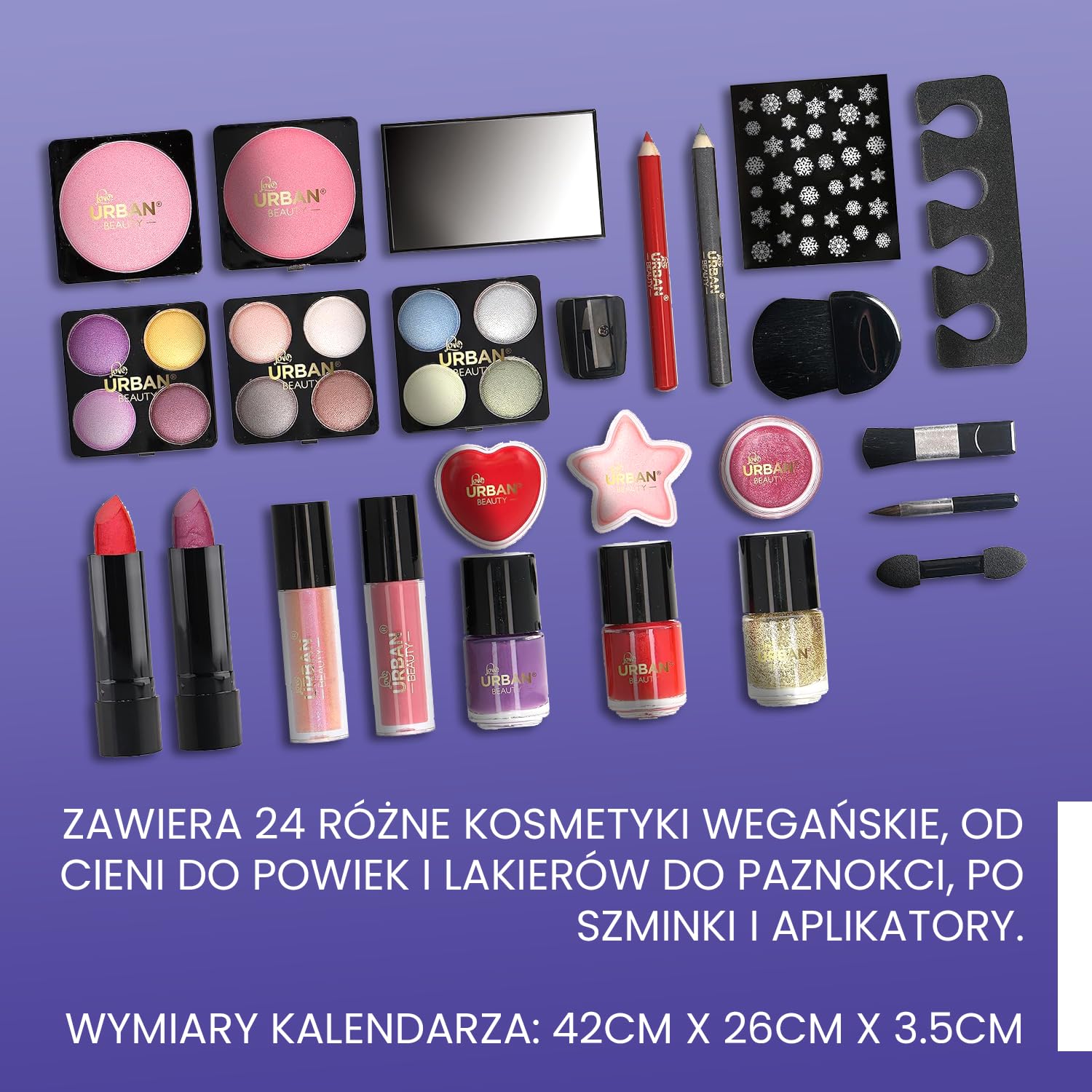 Love Urban Beauty Wegański kalendarz adwentowy do makijażu, kosmetyczny zestaw upominkowy dla kobiet i dziewcząt, świąteczny kalendarz adwentowy z profesjonalnymi produktami do makijażu