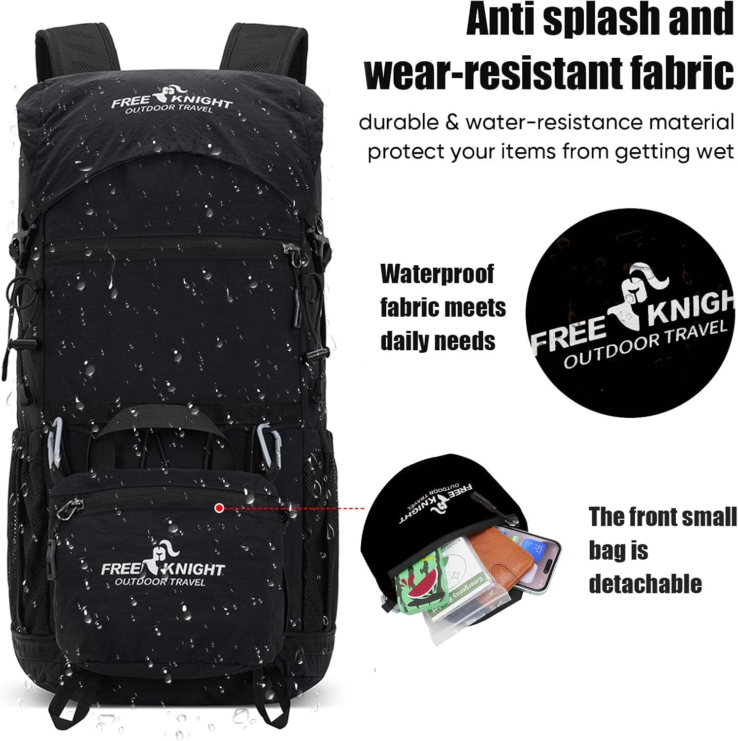 Bseash 30L Lightweight Hiking Backpack, Outdoor Sport Waterproof Travel Bag Daypack for Cycling Climbing Skiing (Black)