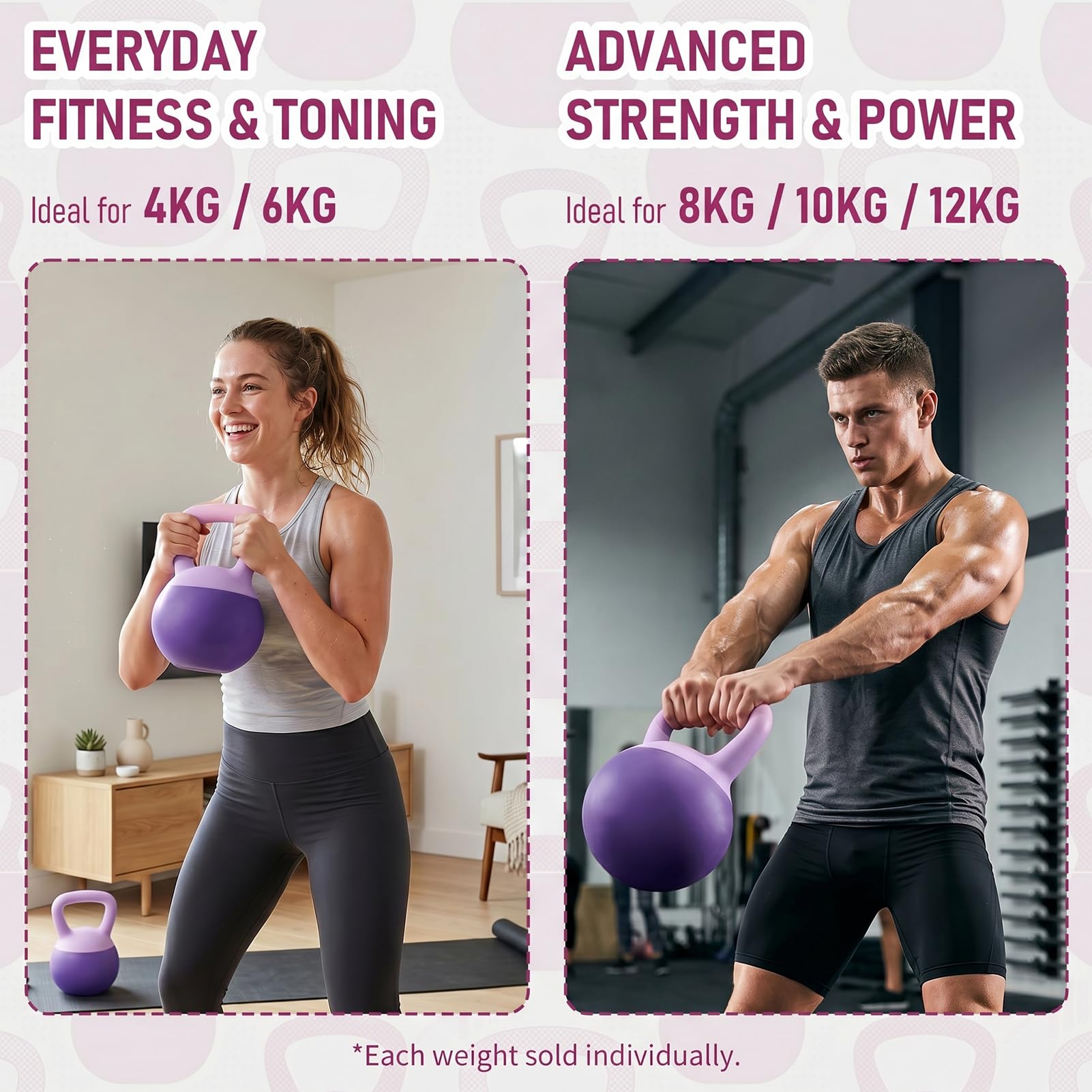Soft Kettlebell 4-12kg - Bodenschonend und Leise, Eisensand-Kugelhantel mit ergonomischem Griff für Training zu Hause, Krafttraining - ideal für Damen und Herren