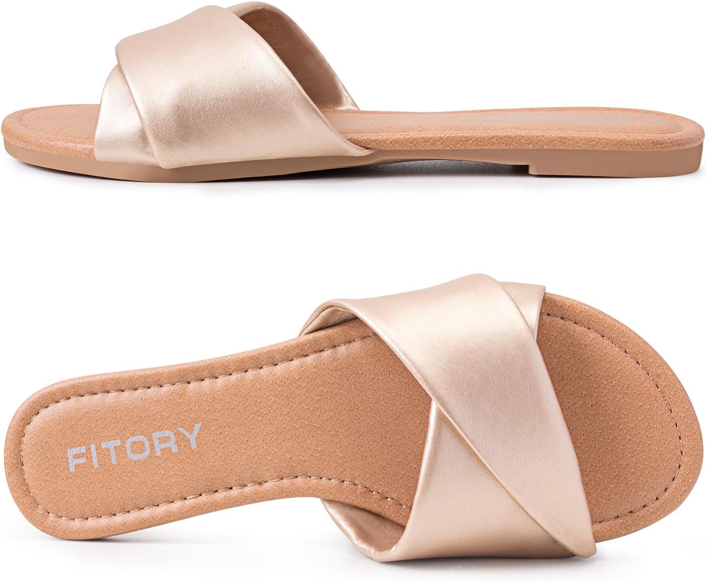 FITORY Women's Flat Sandals Fashion Slides With Soft Leather Slippers for Summer Size 6-11 - Image 4