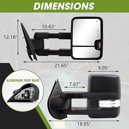 Miniatura 6 de Switchback - Espejos de remolque para Chevy Silverado Suburban Avalanche Tahoe 2007-2014, espejo de remolque GMC Sierra Yukon con luz de señal