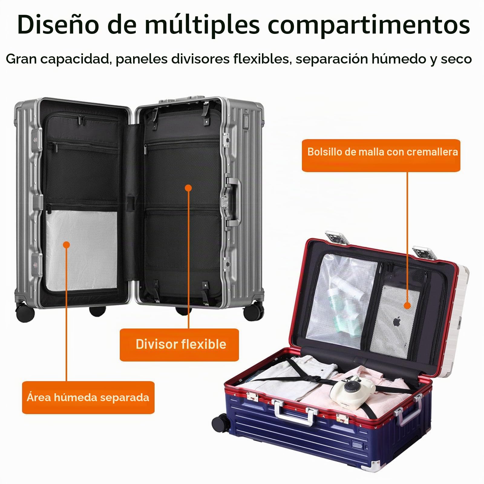 LEOVEN Maleta de Viaje Rígida, 3:7 Gran Apacidad, LS-8119 PC Maleta de Cabina, Portavasos Plegable, USB, 360° Silencioso con Freno y Amortiguador, TSA Cerradura, con Compartimento Impermeable