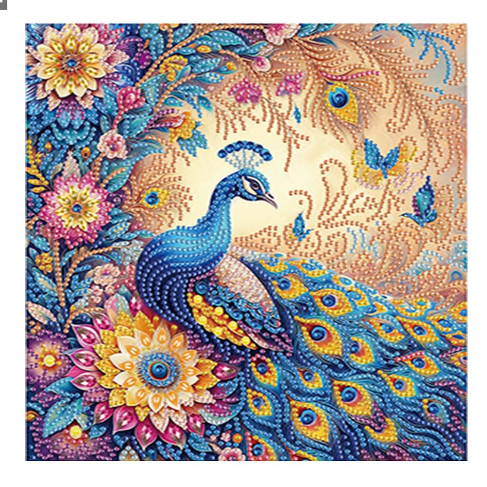 DCIDBEI 5D Special Shape Diamond Painting Kits Peacock Flowers 30 x 30 cm Beading Pictures Dragon Cross Stitch Art Craft Diamond for Home Wall Wall Decoration Pictures Crafts Adults Peacock Flowers