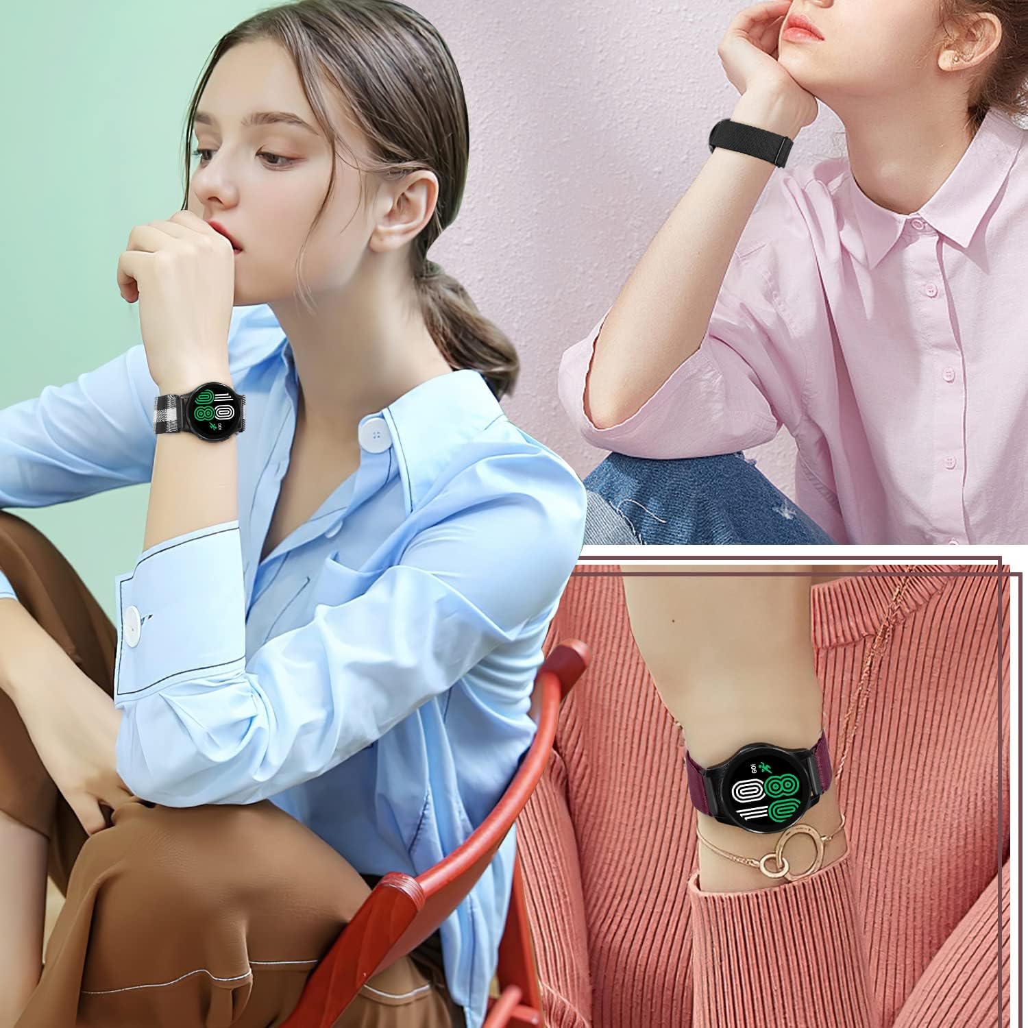 10Pack 20mm Elastic Bands Compatible with Samsung Galaxy Watch 6/5/4 40mm 44mm/Watch 5 Pro/Watch 6/4 Classic/Garmin Vivoactive 5/Vivoactive 3/Venu/Venu 2 Plus, Adjustable Nylon Sport Straps - Image 6