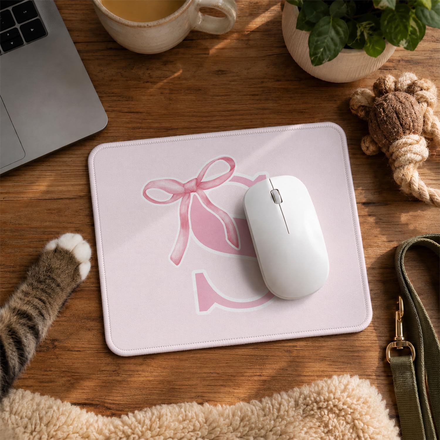 QIYUHOY Coquette Trendy Initial S Pink Bow Mouse Pad, 9.5x7.9 Inch image 4
