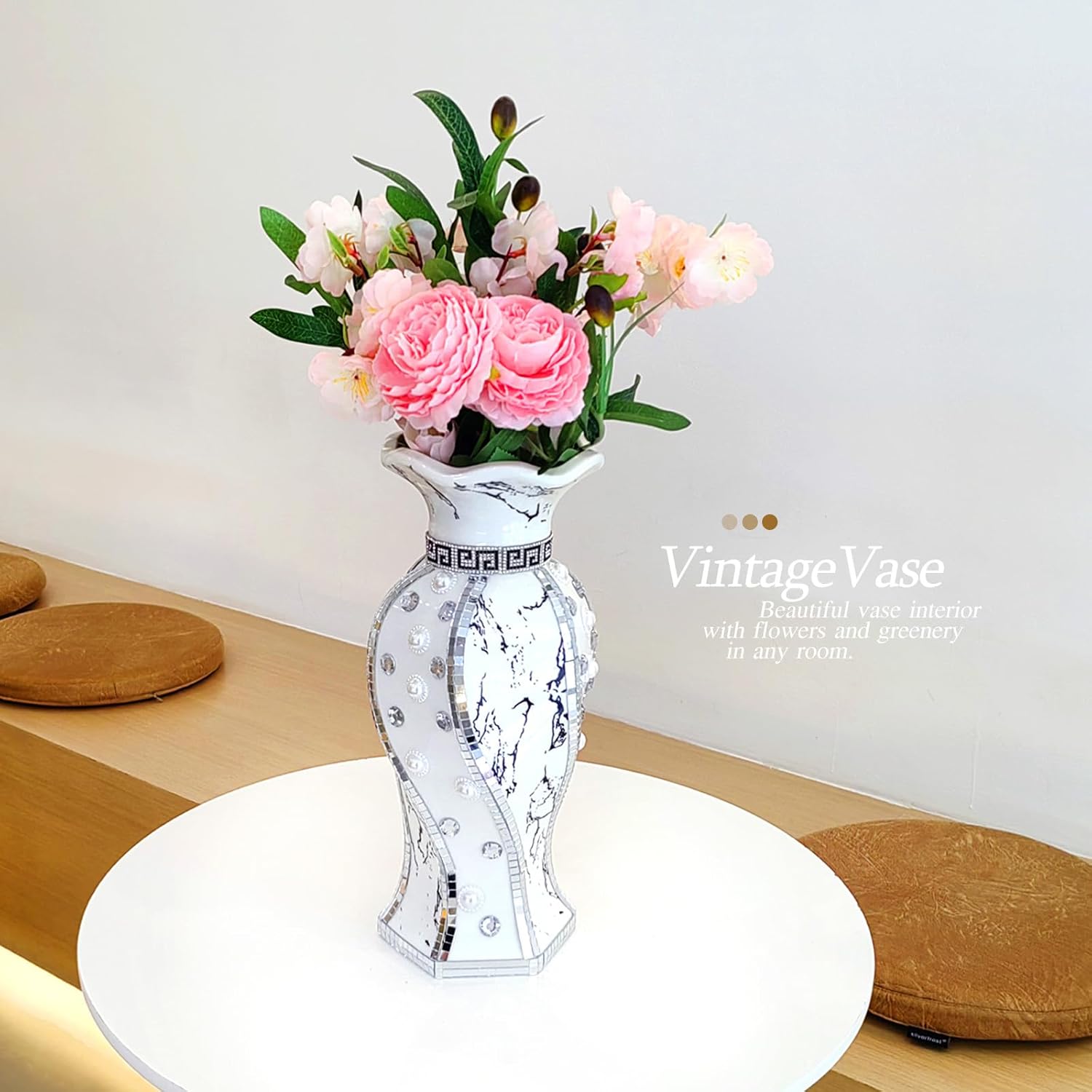 Modern Decorative Vase,Silver Flower Vase for Home Decor with Rhinestone,30 cm Luxury Ceramic Vase for Centerpiece,Living Room,Bedroom,Large Flower Vase - Image 5