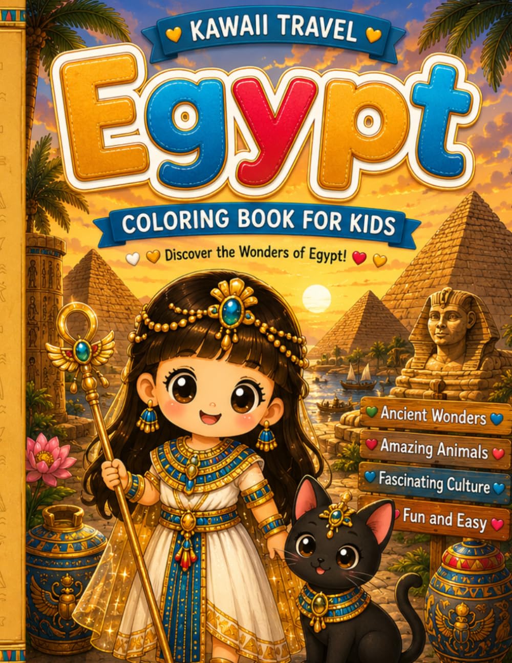 Egypt: Kawaii Travel Coloring Book for Kids: Discover the Wonders of Egypt! (kawaii travel Adventures)