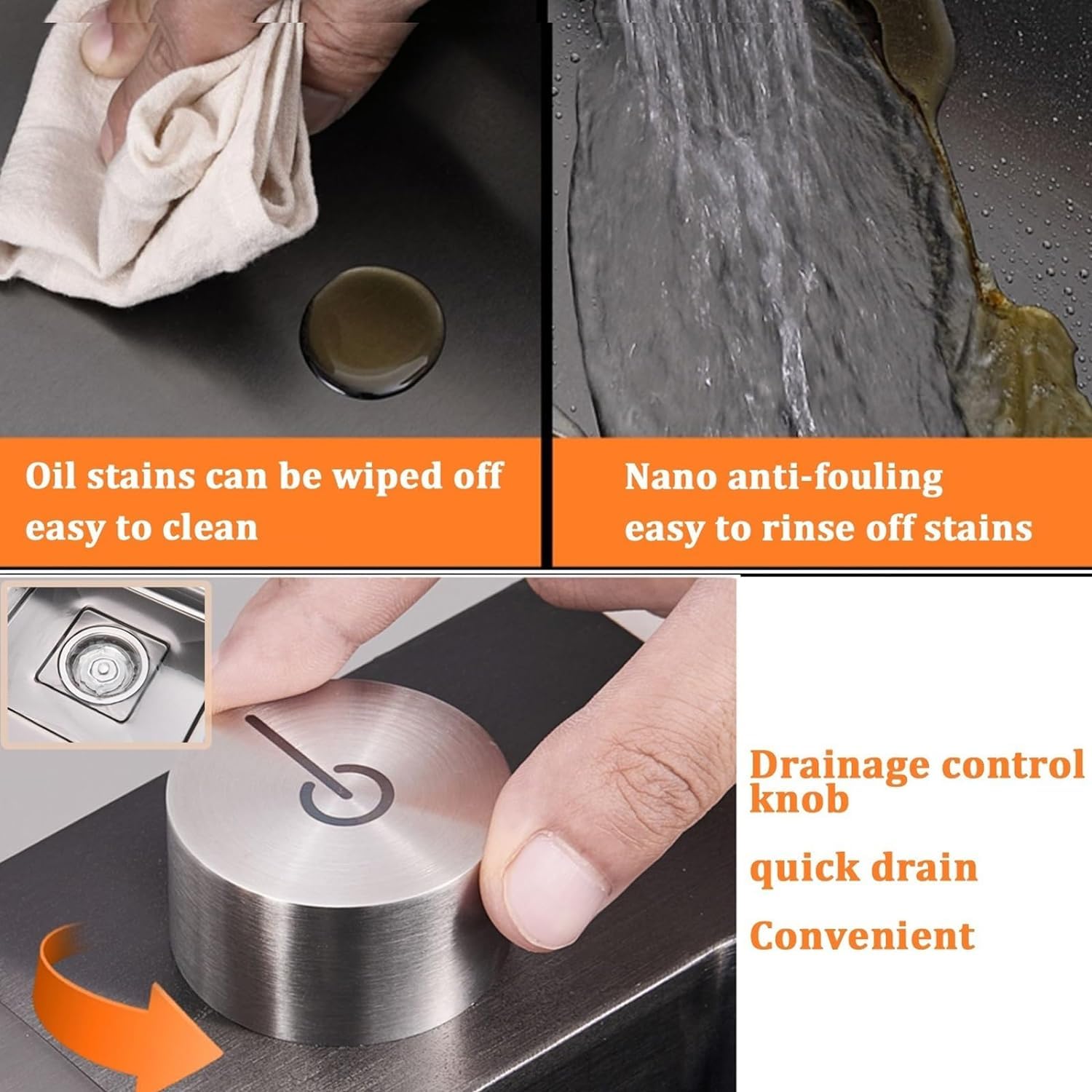 Fregadero de Cocina Negro con Grifo Tipo Cascada, lavavajillas de Acero Inoxidable, Grande, para Restaurante, Accesorios completos (tamaño: 75 x 45 cm)