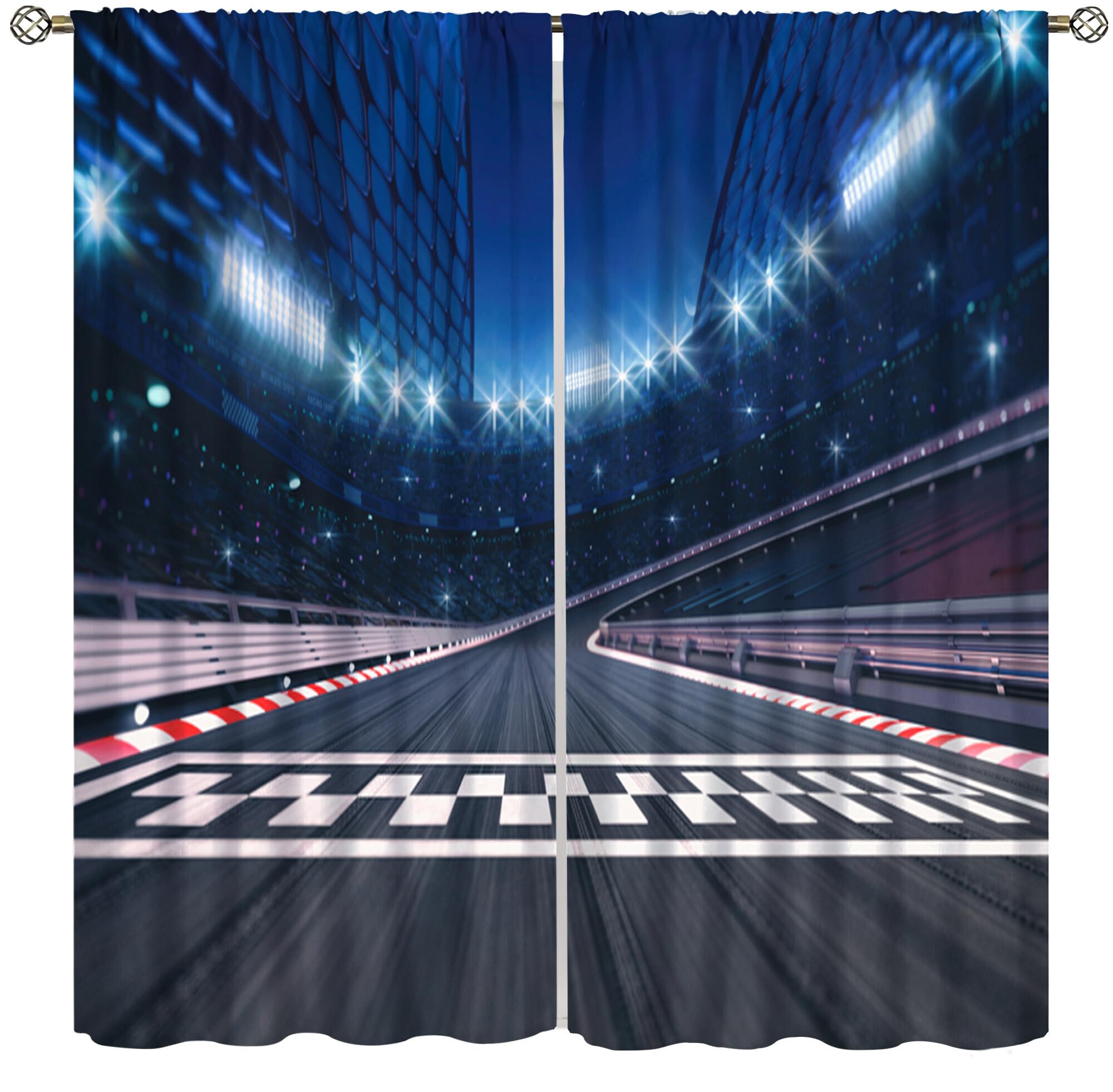 Racing Theme Curtains, Car Track Racing Extreme Sports Stadiums Prints Blackout Window Treatments Drapes for Teens Boys Bedroom Playroom Living Room,2