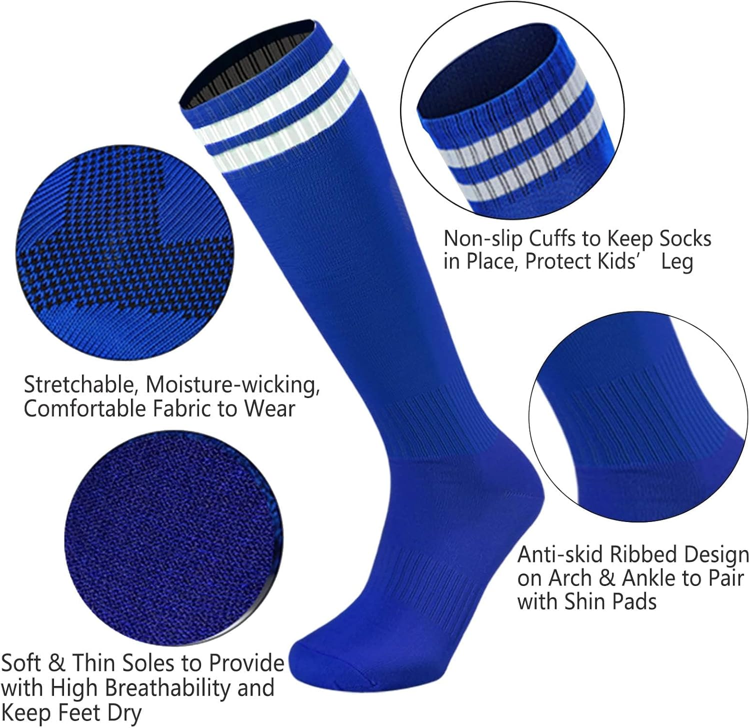 Ultrafun 6 Pairs Kids Youth Soccer Socks Solid Striped Knee High Tube Football Sports Socks for Boys Girls 6-12 Years Old - Image 5