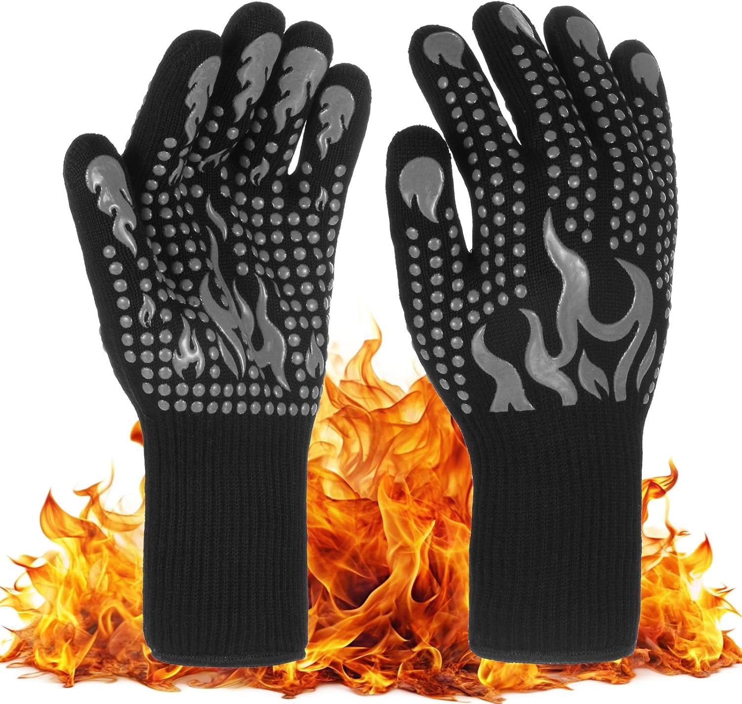 XAXEURLKJ Heat Resistant Bbq Gloves - 1472°f Silicone Grilling Mitts For Outdoor Cooking, Smoker, And Baking - Fireproof Grill Gloves [grey/black] Grey