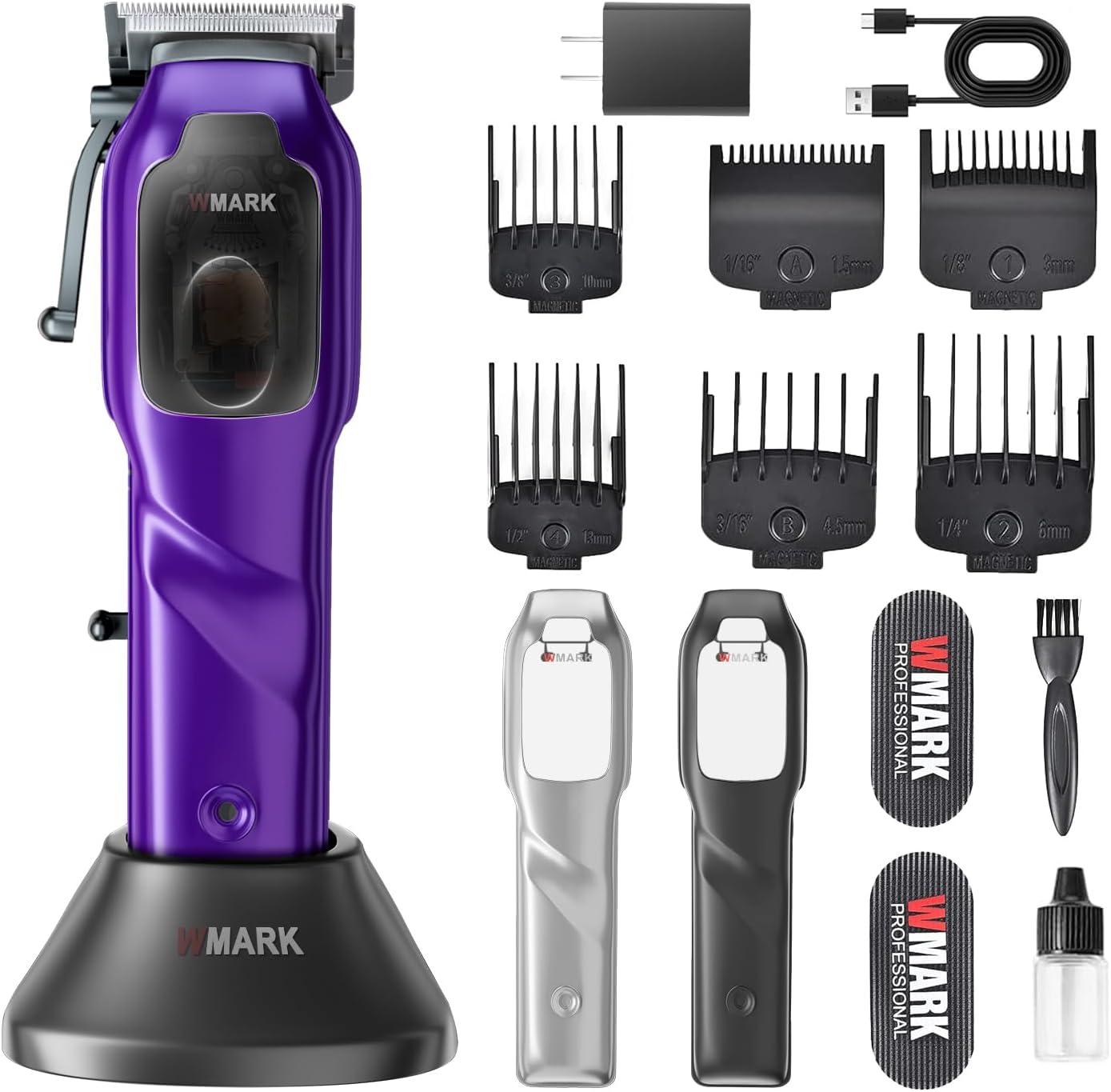 WMARK High Speed Professional Hair Clipper for Men Professional Cordless&Corded Hair Clippers with LCD Display 6 Guide Combs *1comb,Mens NG-130 (Silver)