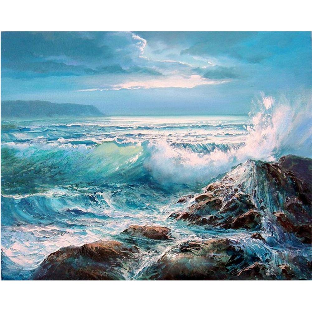 Abeuty Sea 5D Diamond Painting Diy Full Drill Rhinestones, Ocean Waves Paint With Diamonds Crystal Diamond Art Kits (Sea)