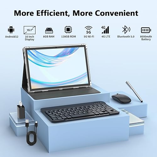 Miniatura 2 de YOBANSE Tablet Android de 10 pulgadas, tableta Android 12, 8GB RAM 128GB ROM, 1TB Expand, 5G WiFi, 4GLTE, Bluetooth, batería de 8000 mAh,