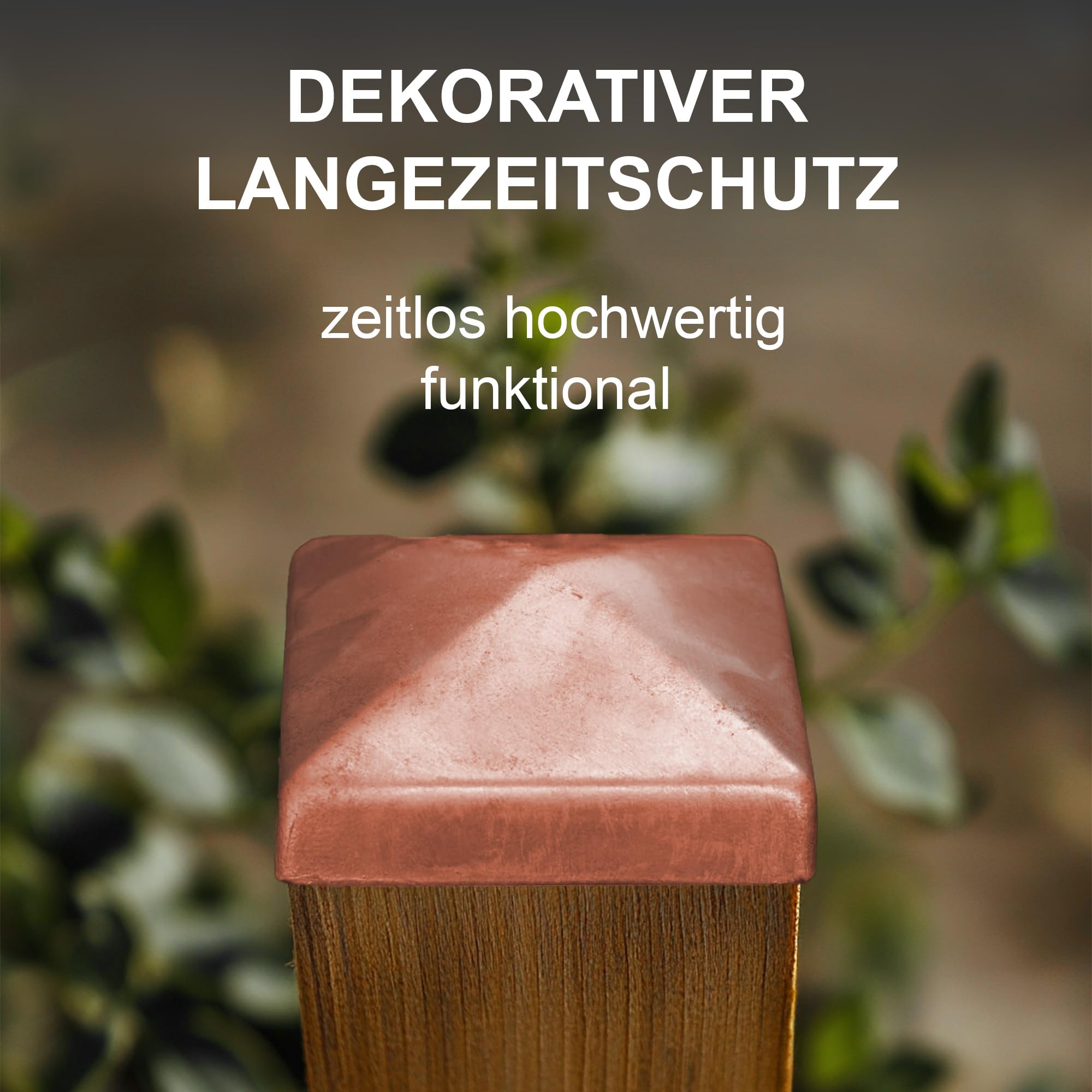 h2i Pfostenkappe | Kupfer | 71 x 71 mm | 5 Stück | Eckige Abdeckkappe für Garten Holzpfosten Pfostenträger & Zaunpfosten in Pyramidenform | Wetterschutz für Holz-Balken & Pfosten
