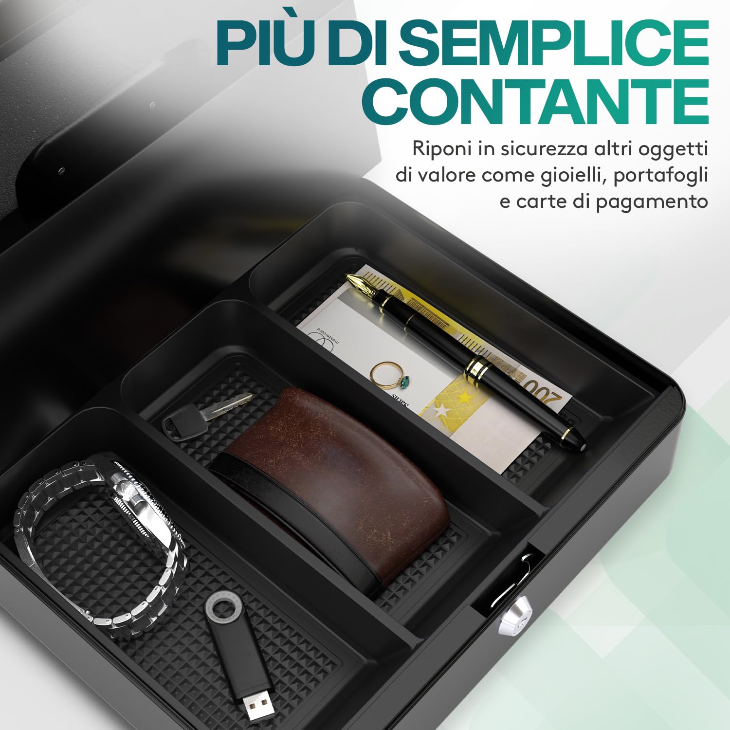 ACROPAQ Cassetta di sicurezza per soldi - (30 x 24 x 9 cm), Cassetta porta soldi con contamonete, Struttura in acciaio, Con 2 chiavi incluse, Nero - Porta banconote