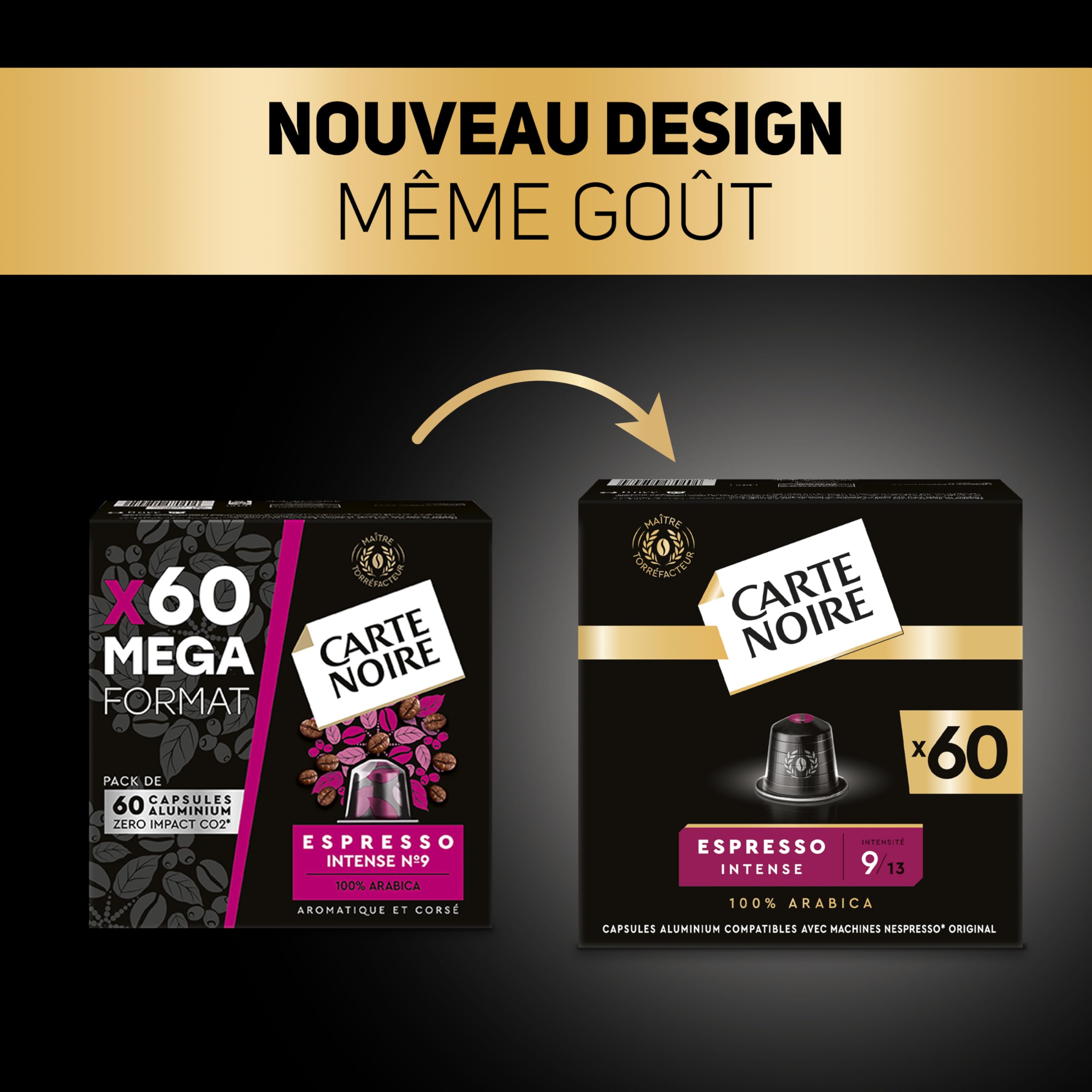 CARTE NOIRE - Capsules de Café Espresso Intense N°9 Compatibles Nespresso® - Café Arabica - Lot de 4 x 60 Capsules Aluminium - Fabriqué en France