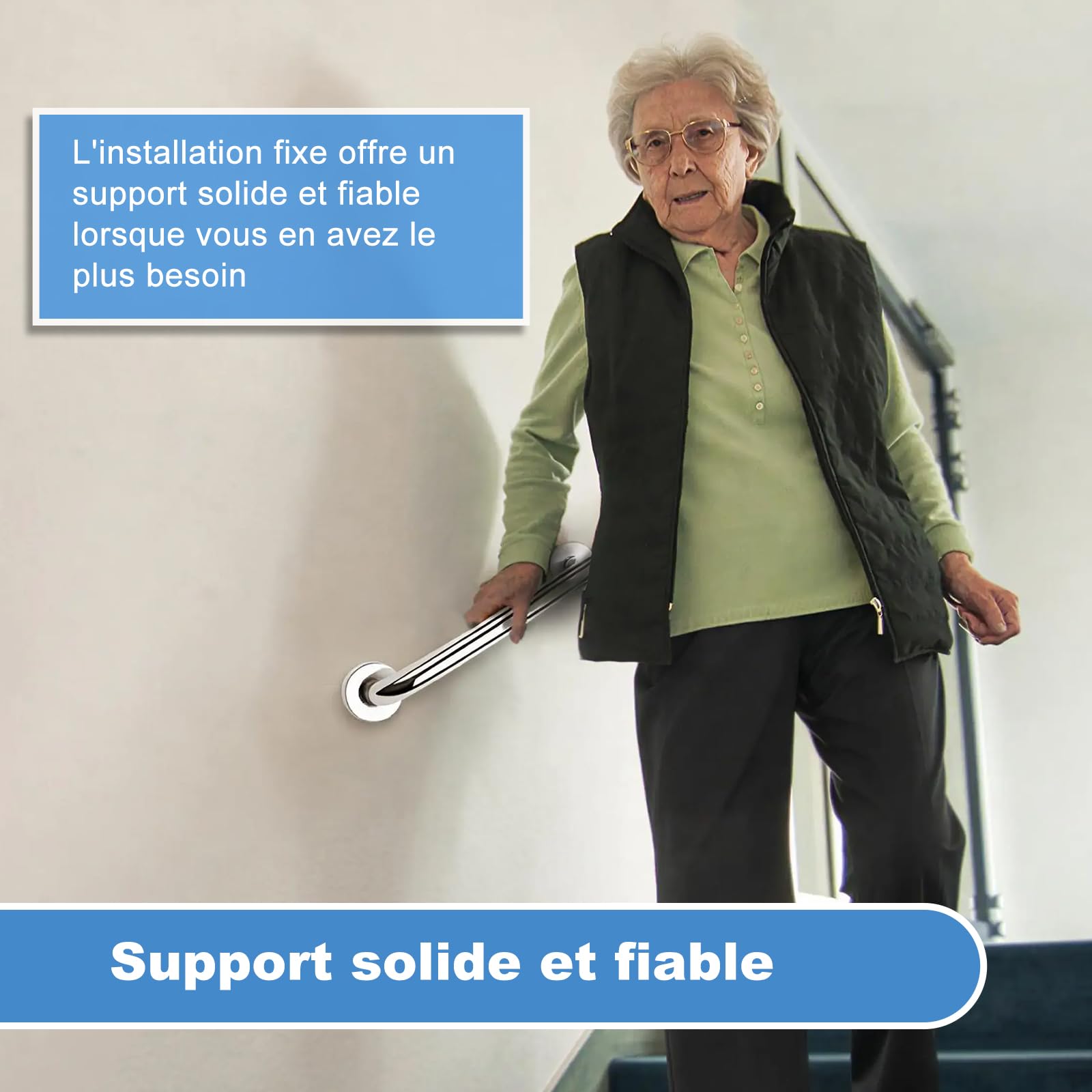 YF Barre d'Appui, Poignée de Sécurité 80 cm en Acier Inoxydable 304 pour Personnes âgées et Handicapées, Douche, Salle de Bain, Baignoire, Toilettes, Escalier, Intérieur & Extérieur