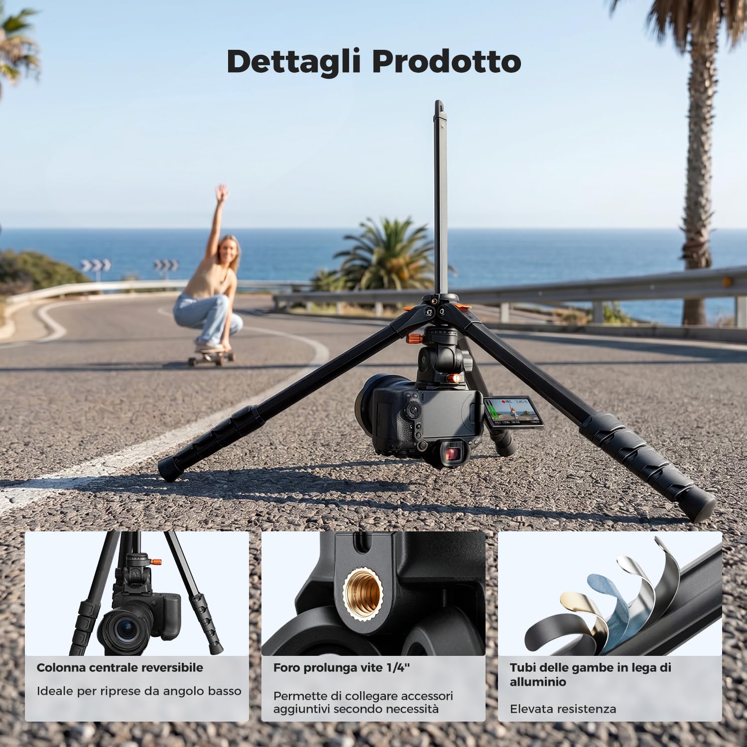 K&F CONCEPT Treppiede per Fotocamera 162cm, Cavalletto Fotografico Compatto | Testa Idraulica, Treppiede Video in Alluminio, Compatibile con Smartphone/DSLR/Sony/Canon/Nikon, Portata 3kg, A305A1+FH-04