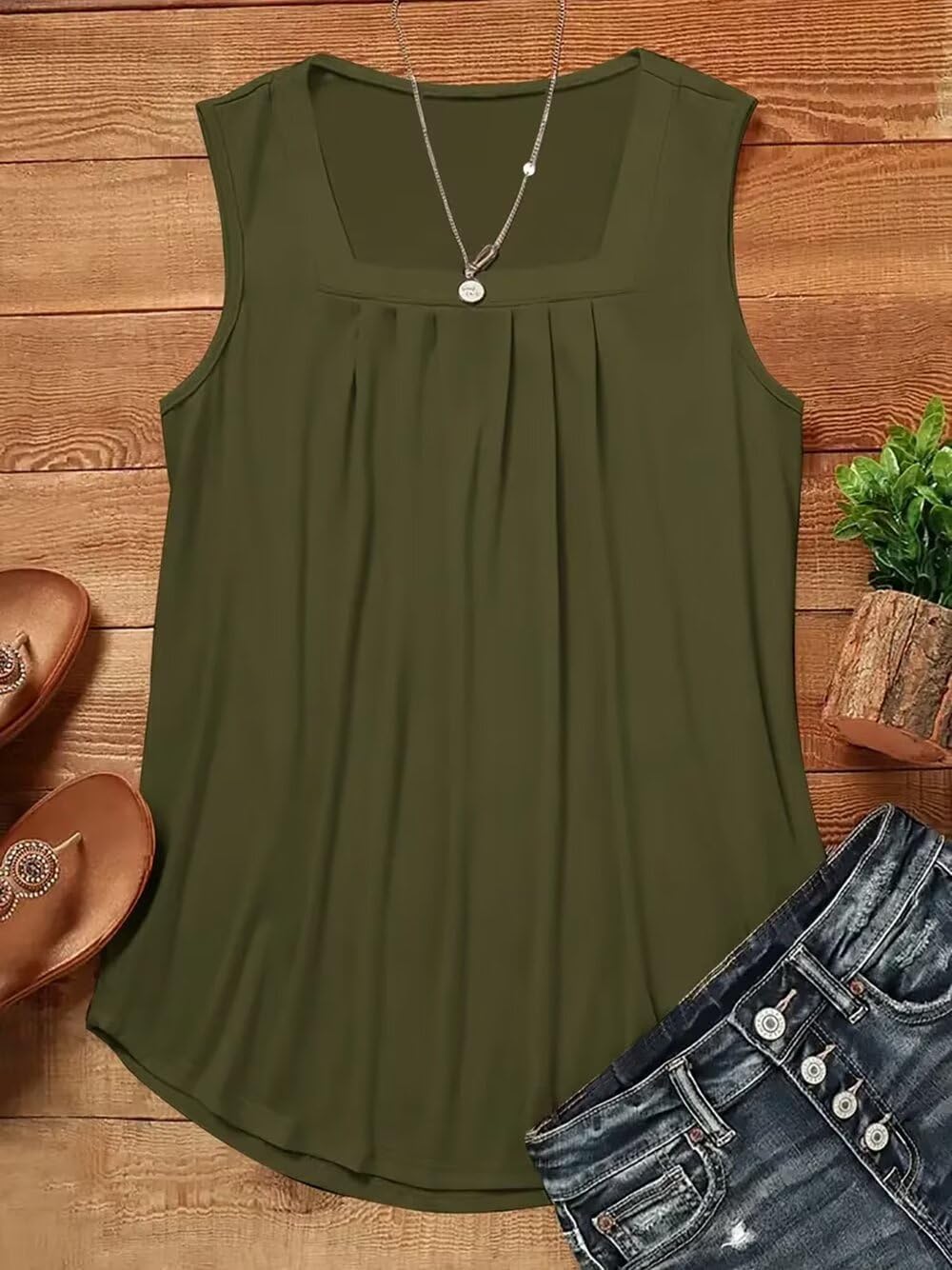 AIMITAG Color Block Ruffled Square Collar Tank Top Women Striped Tank Tee Summer Casual Loose Fit Sleeveless Shirt - Image 3