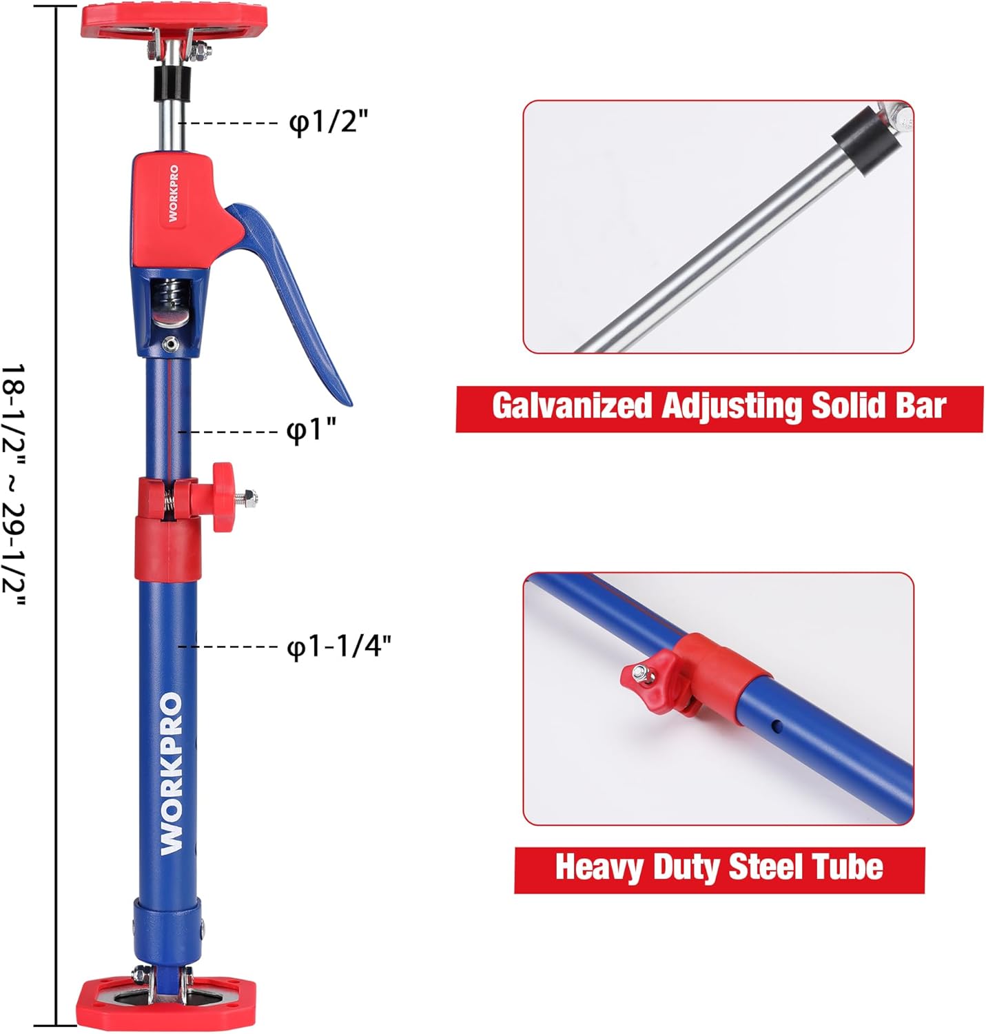 PONY 4-Pack Cabinet Clamps&WORKPRO Cabinet Jack Support Pole(18-1/2" to 29-1/2")